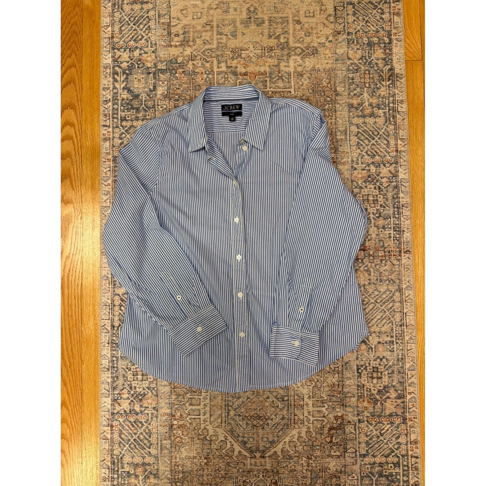 J.Crew Slim Fit Striped Button Down Shirt Mens 16 Blue White  Long Slv cotton